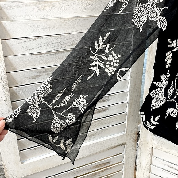 J LAXMI | Vintage 80’s Beaded Draped Sequin Sheer Black Blouse Top - Picture 4 of 9